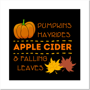 Cute Pumpkins Hayrides Apple Cider & Falling Leaves Posters and Art